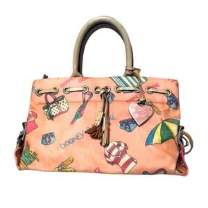 Vintage Dooney & Bourke Beach Motif Mini Satchel Crossbody Bag Covered Canvas